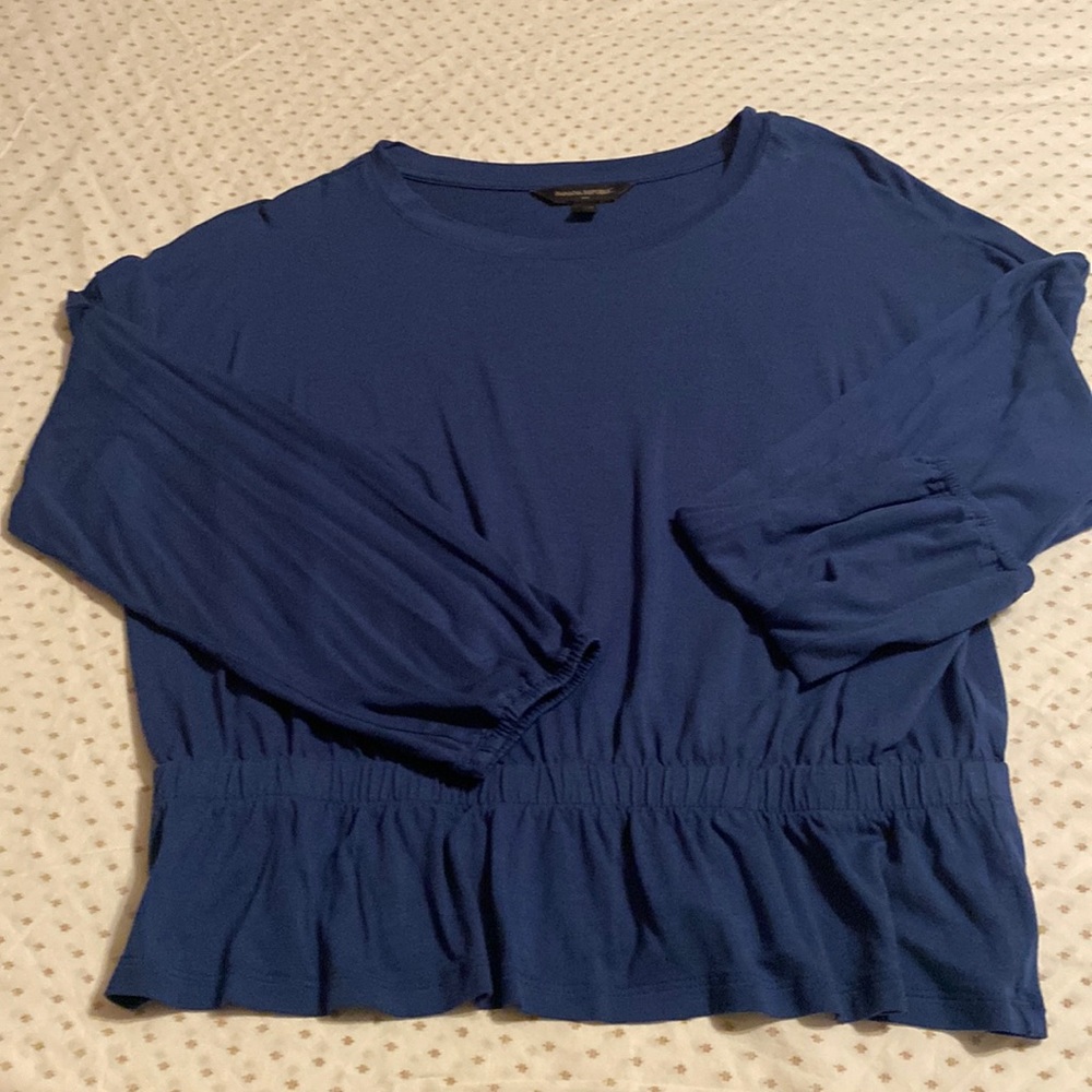 BANANA REPUBLIC  PEPLUM,LONG SLEEVE SHIRT DARK BLUE